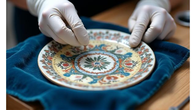 Eksperts veic sākotnējo antīkas vāzes novērtēšanu