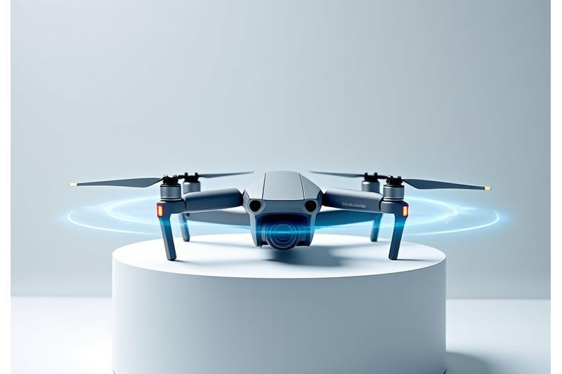 Tuvplāna viedtālrunis, kas rotē 360 grādu skatā ar digitālām anotācijām.
