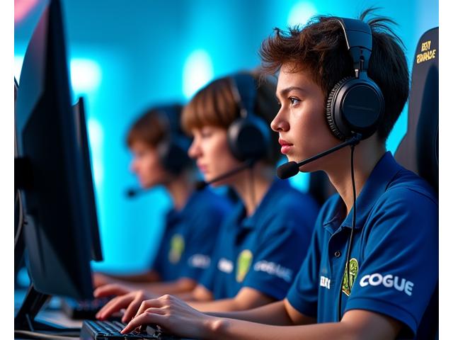 Esports komandas dalībnieki, kas demonstrē savu aprīkojumu augstākās izšķirtspējas attēlā