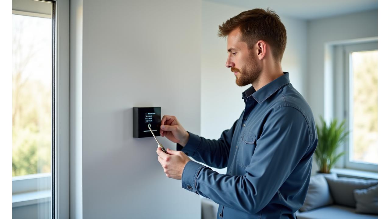 Sertificēts Stikla Zīme tehniķis instalē viedās mājas ierīces mājoklī